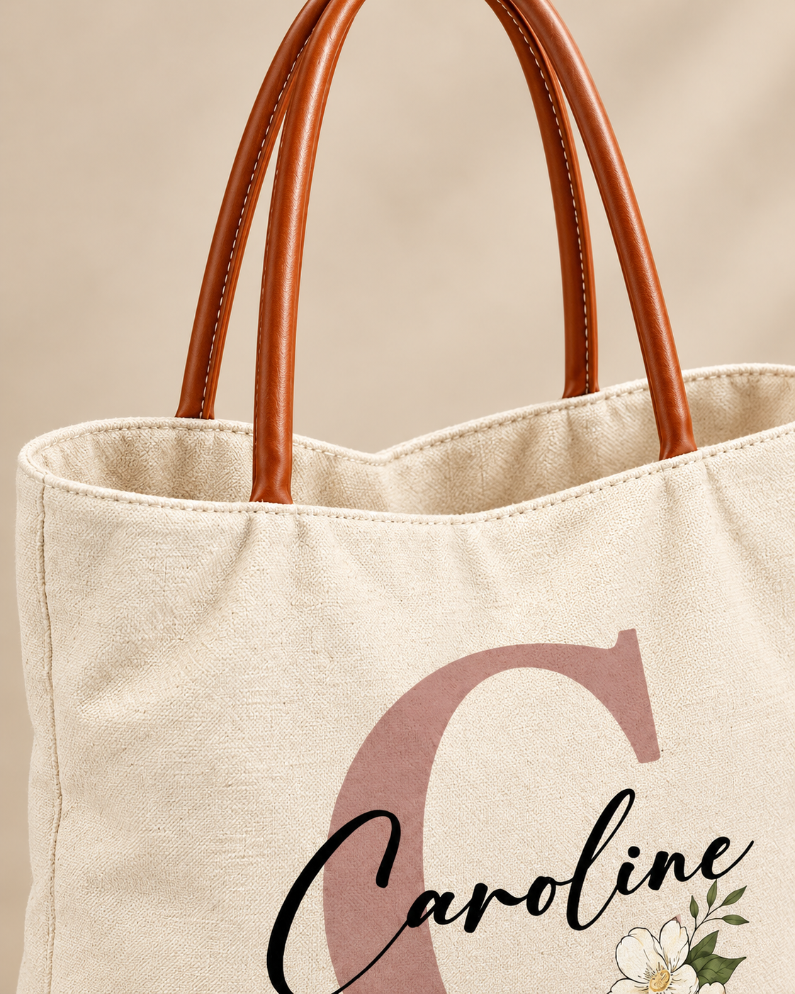 Personalized Flower Initial Tote Bag – Custom Name, Chic & Elegant Everyday Bag